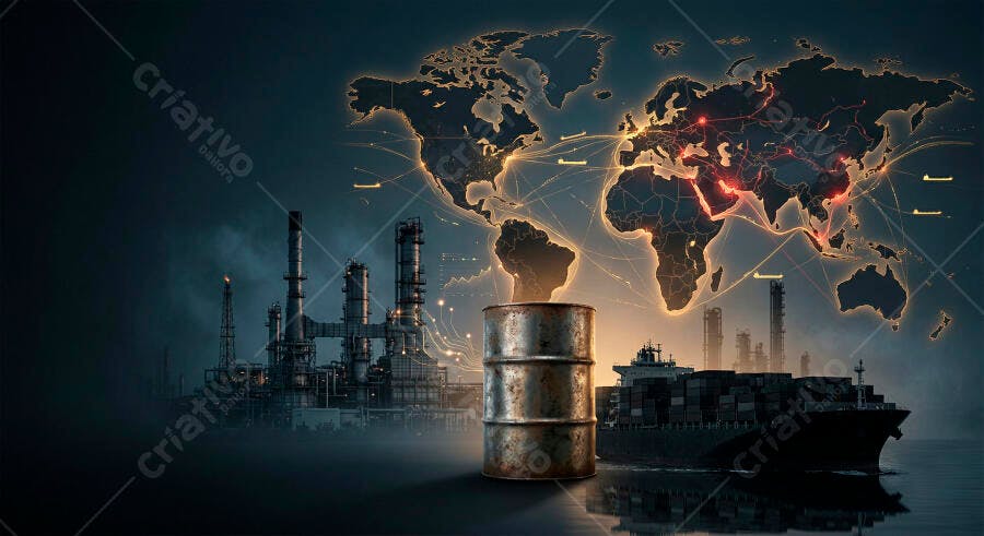Foto Barril Petróleo Refinaria Navio Mapa Mundi Globalização
