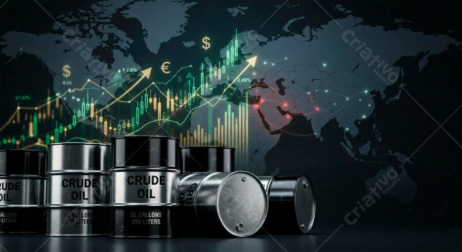 Foto Barris de Petróleo Gráfico Financeiro Mercado Global