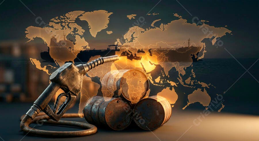 Foto Bico de Combustível Barris de Petróleo Mapa Mundi Energia