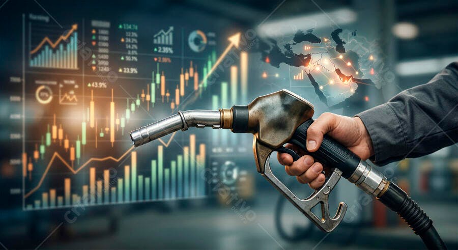 Foto Bomba de Combustível Mão Humana Gráficos Financeiros Crescimento