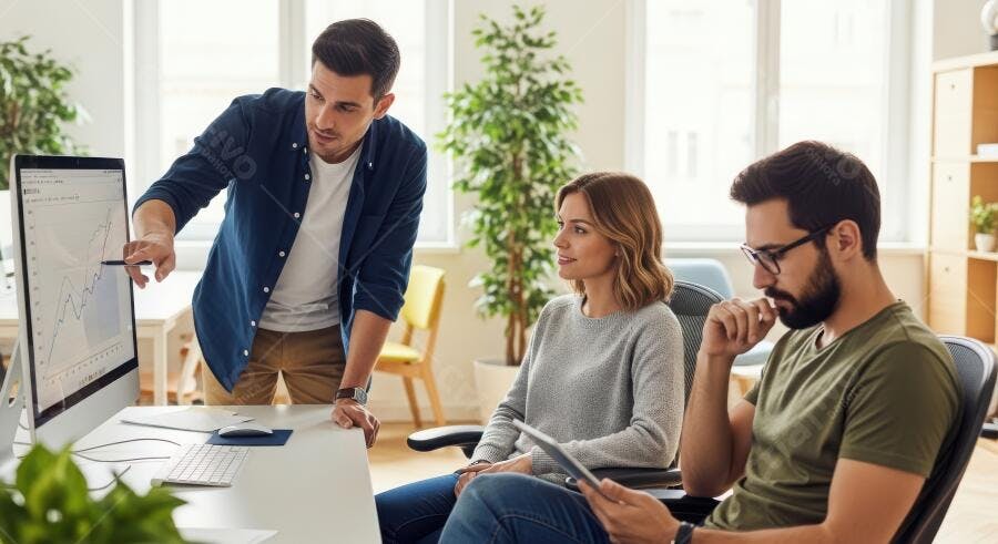 Foto Equipe de Negócios Analisando Gráficos Computador Escritório