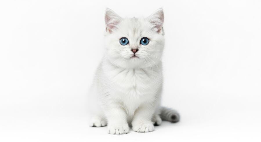Foto Filhote Gato Branco Olhos Azuis Fundo Neutro Estúdio