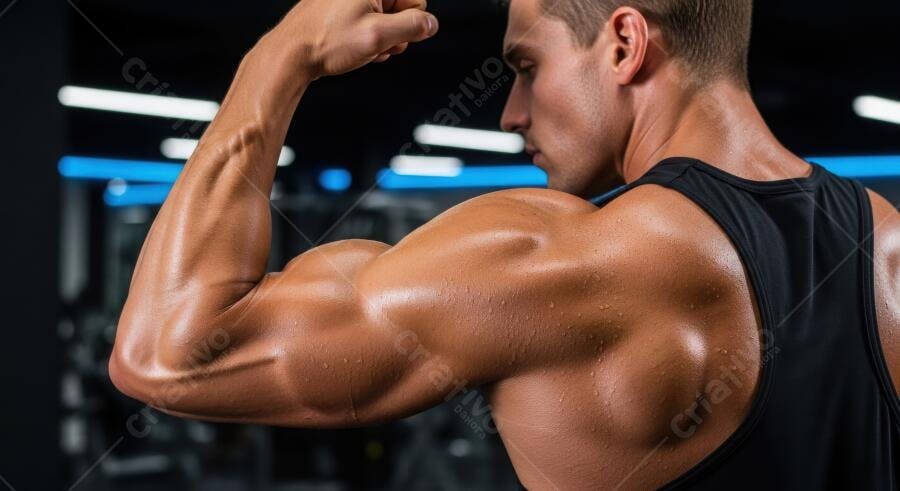 Foto Fitness Homem Musculoso Flexionando Bíceps Academia