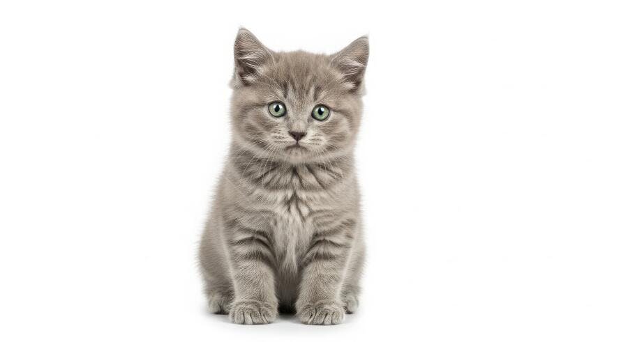 Foto Gatinho Cinza Filhote Olhos Verdes Fundo Branco Estúdio