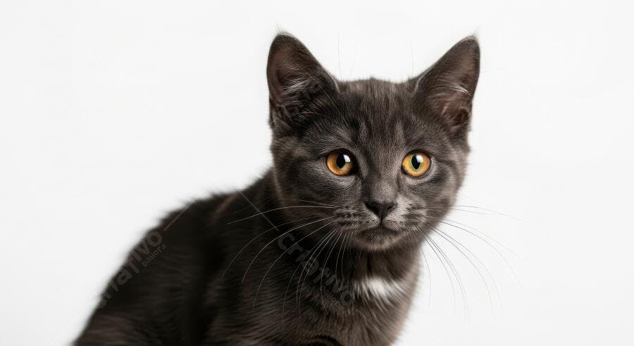 Foto Gato Cinza Filhote Olhos Amarelos Fundo Branco Estúdio