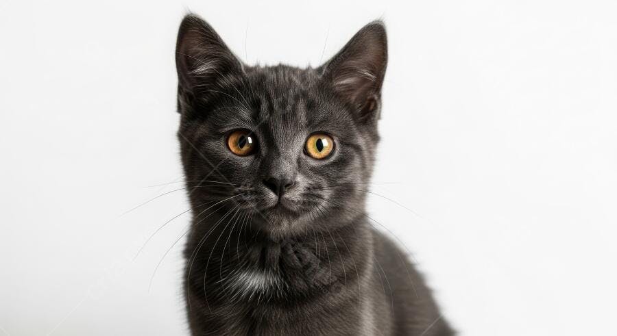 Foto Gato Cinza Olhos Amarelos Fundo Branco Estúdio