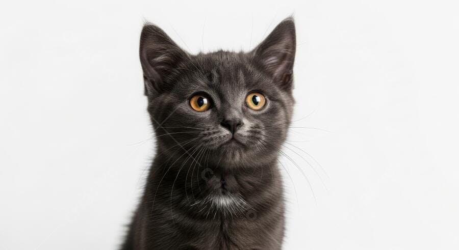 Foto Gato Filhote Cinza Olhos Amarelos Fundo Branco Estúdio