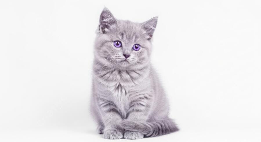 Foto Gato Filhote Cinza Olhos Roxos Fundo Branco Estúdio