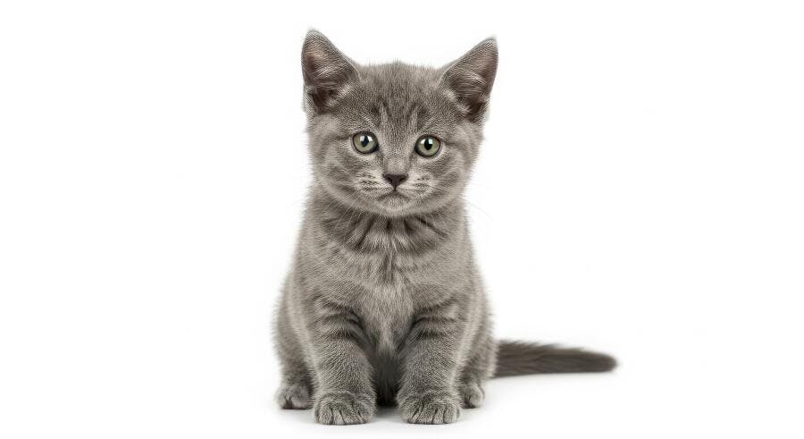 Foto Gato Filhote Cinza Sentado Fundo Branco Estúdio
