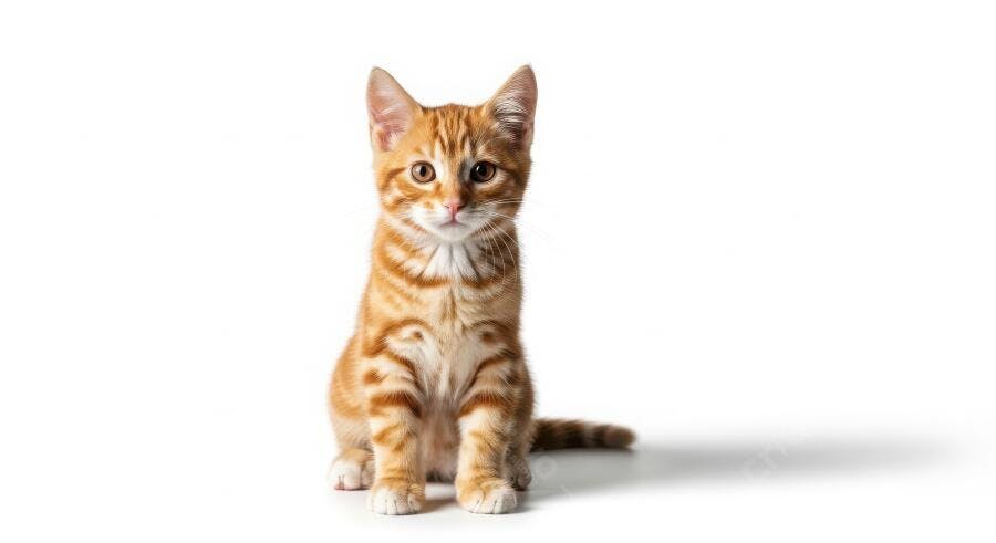 Foto Gato Filhote Laranja Sentado Fundo Branco Estúdio