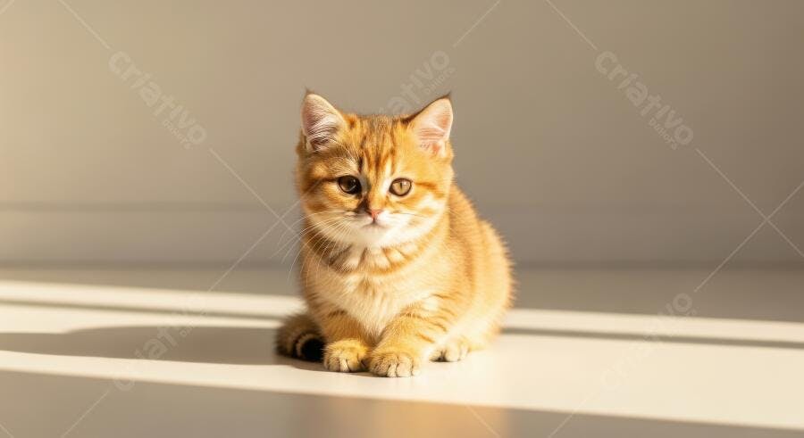 Foto Gato Filhote Laranja Sentado Luz Solar Janela