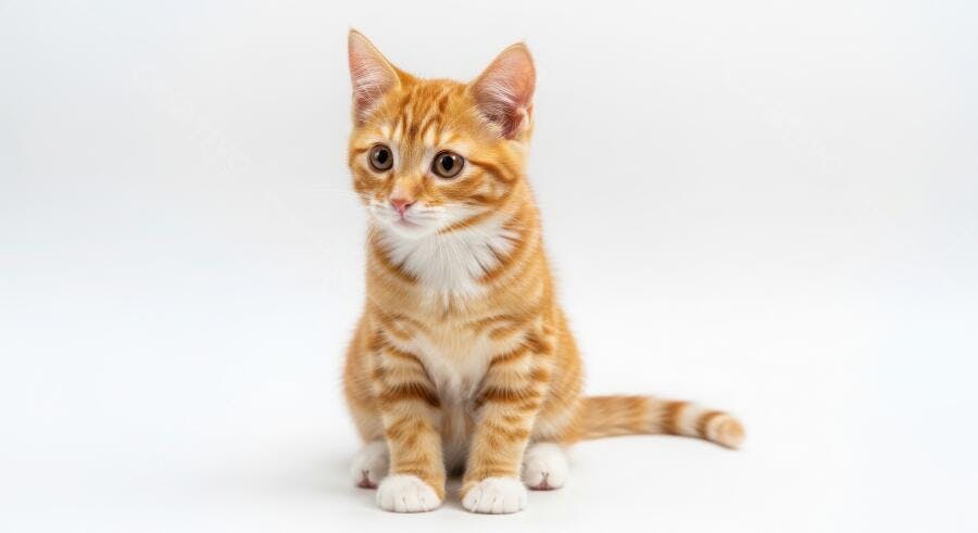 Foto Gato Laranja Filhote Sentado Fundo Branco Estúdio