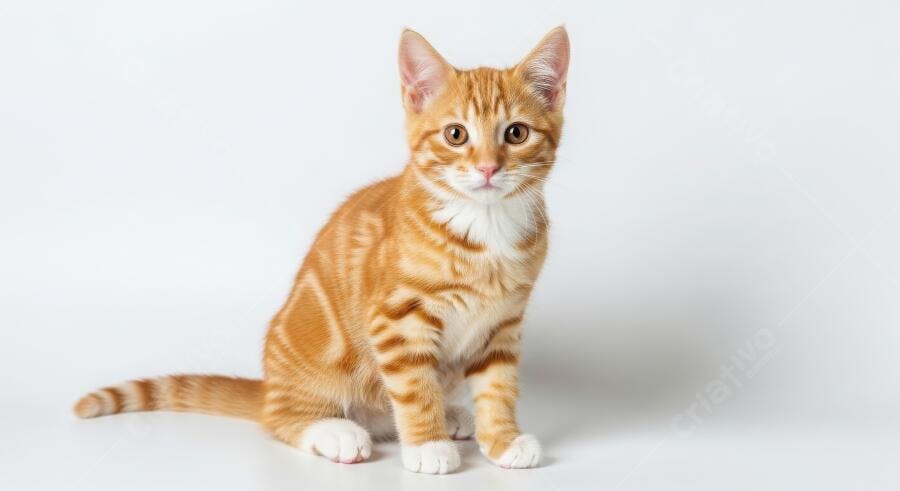 Foto Gato Laranja Filhote Sentado Fundo Branco Estúdio