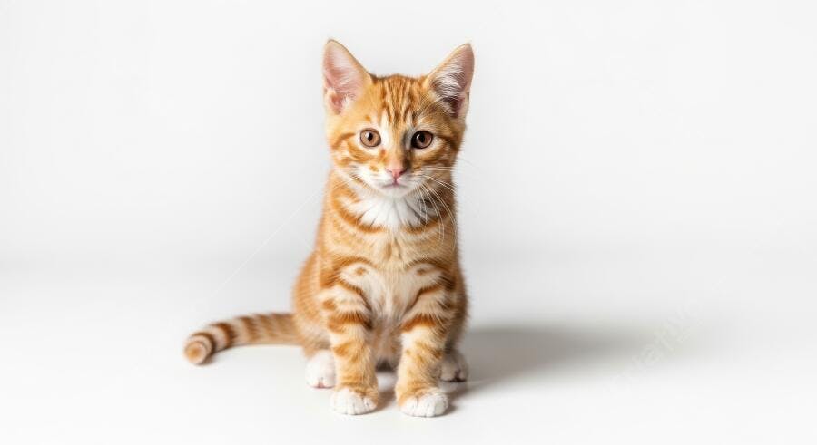 Foto Gato Laranja Filhote Sentado Fundo Branco Estúdio