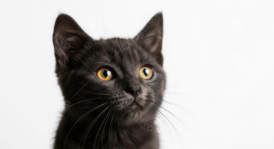Foto Gato Preto Filhote Olhos Amarelos Fundo Branco Estúdio
