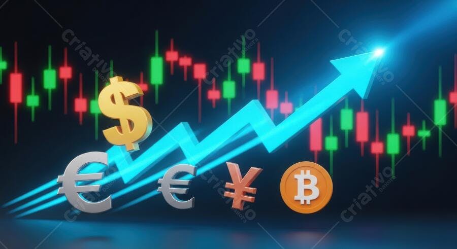 Foto Gráfico Velas Moedas Criptomoedas Símbolos Financeiros