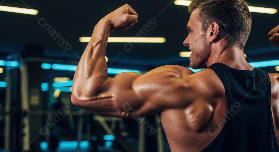 Foto Homem Musculoso Flexionando Bíceps Academia Fitness