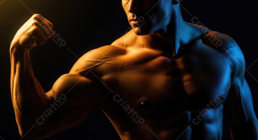 Foto Homem Musculoso Flexionando Bíceps Iluminação Estúdio