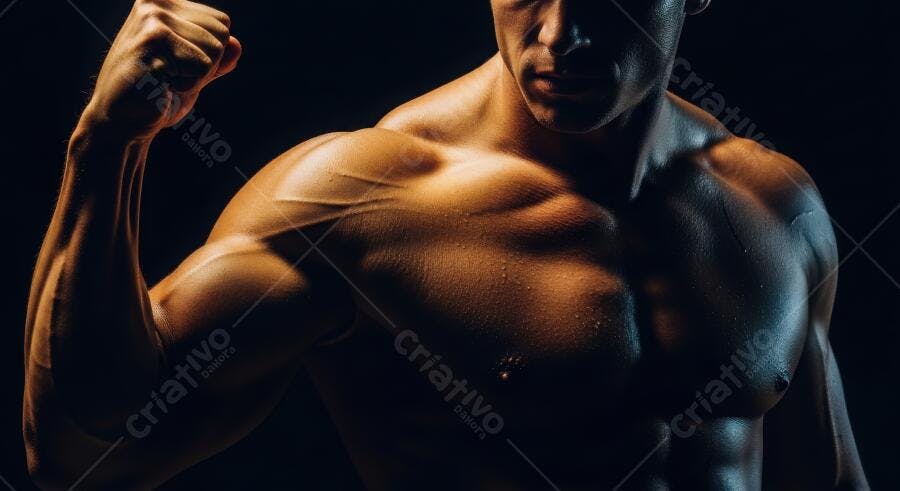 Foto Homem Musculoso Flexionando Bíceps Treino Fitness