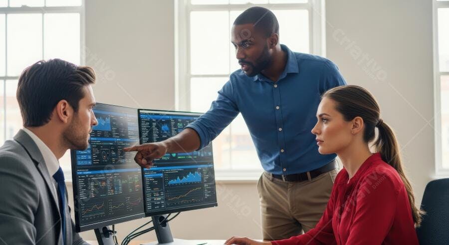 Foto Homem Negro Apontando Monitor Reunião Negócios Escritório