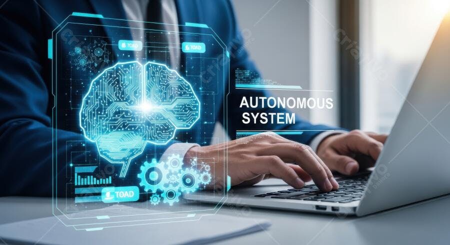 Foto Homem Trabalhando Notebook Inteligência Artificial IA Sistema Autônomo