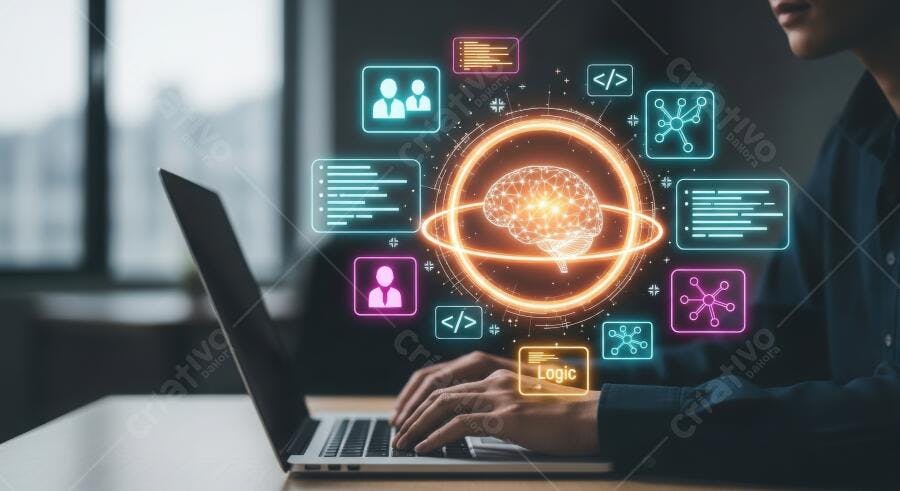 Foto Homem Trabalhando Notebook Inteligência Artificial Tecnologia