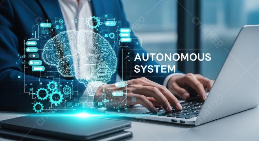 Foto Homem Trabalhando Notebook Sistema Autônomo IA