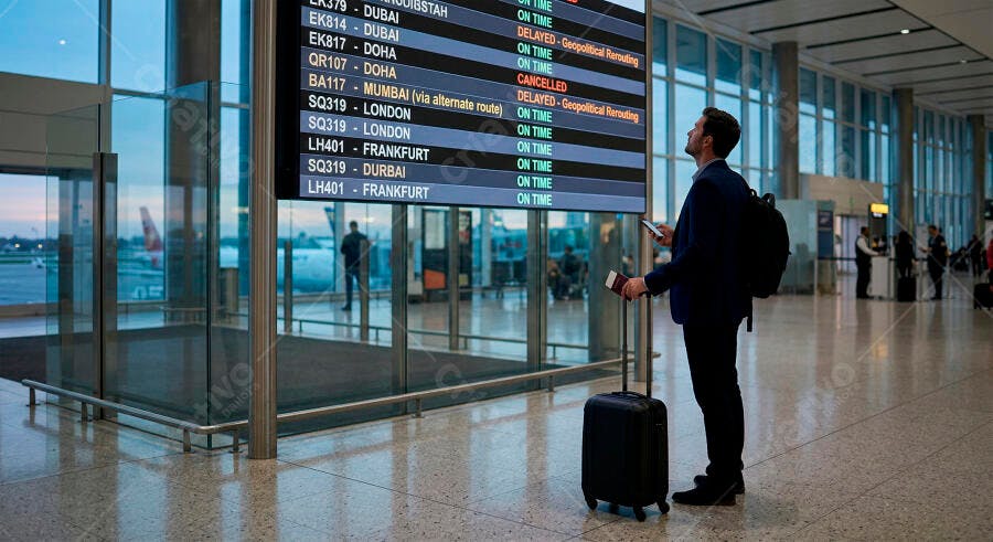 Foto Homem Viajando Aeroporto Olhando Painel de Voos