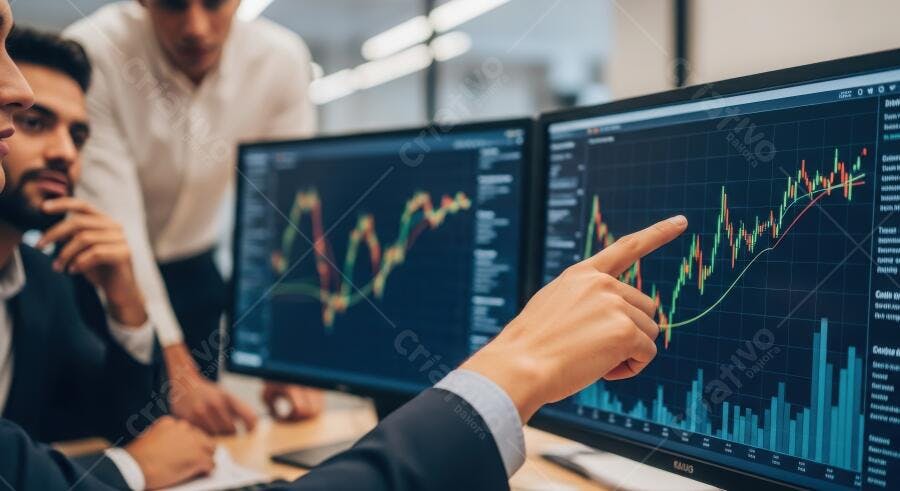 Foto Homens Analisando Gráficos Financeiros Mercado de Ações