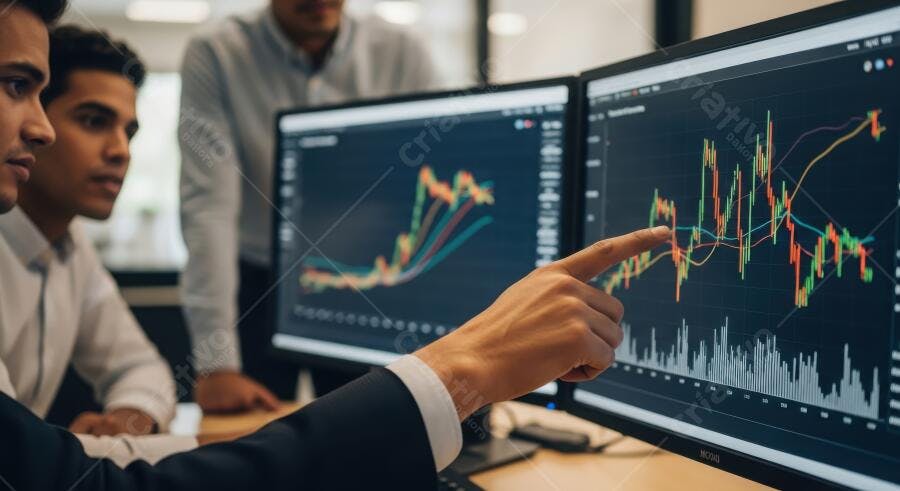 Foto Homens Analisando Gráficos Financeiros Mercado de Ações