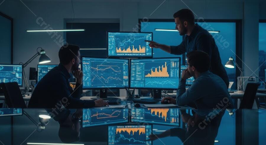 Foto Homens Trabalhando Análise Gráficos Financeiros Noturno