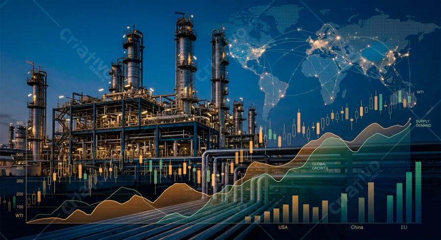 Foto Indústria Petróleo Refinaria Gráfico Financeiro Global