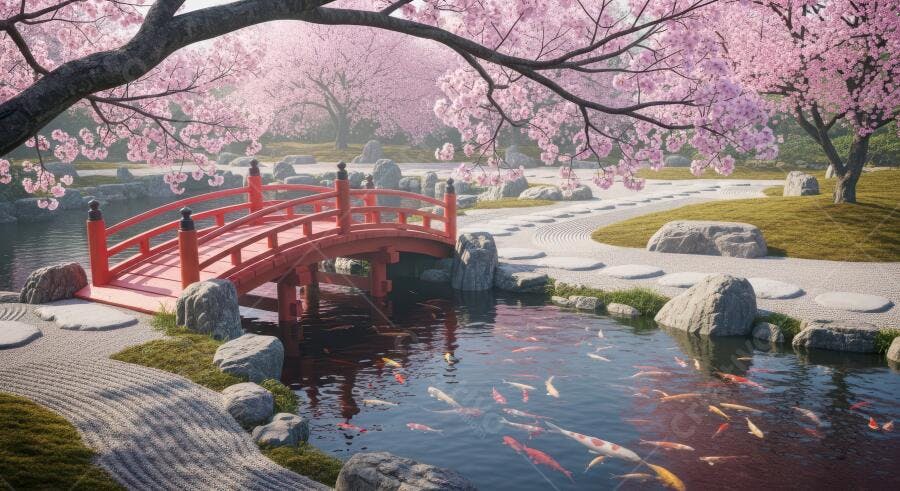 Foto Jardim Japonês Ponte Vermelha Cerejeiras Florescendo