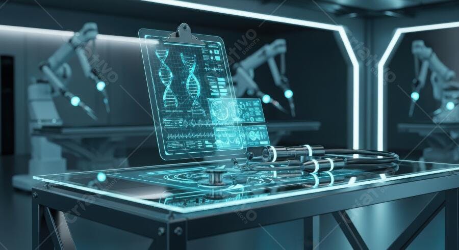 Foto Laboratório Científico Robótico DNA Holográfico Tecnologia Futuro