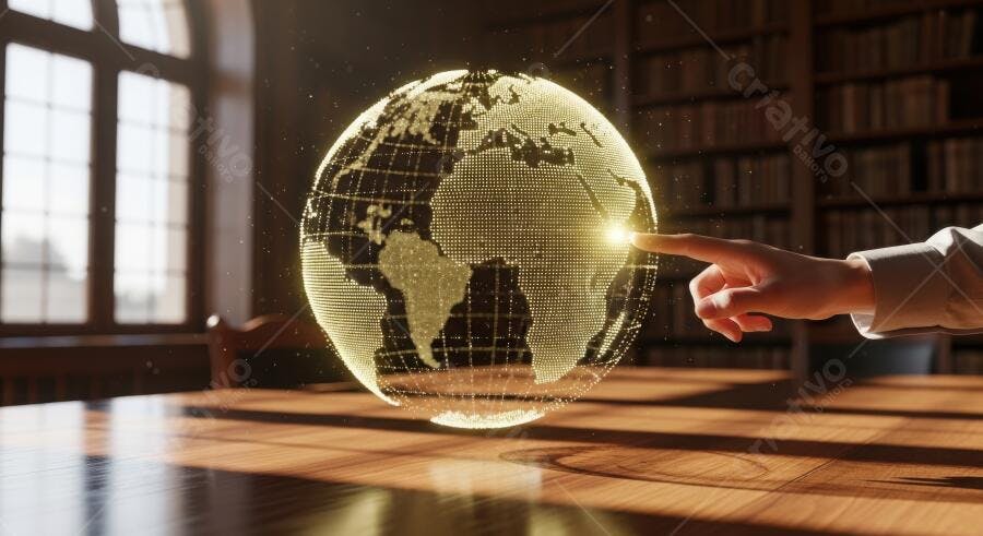Foto Mão Tocando Globo Holográfico Digital Tecnologia Global