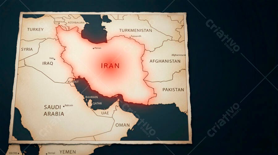 Foto Mapa Irã Oriente Médio Conflito Geopolítico Destaque Vermelho