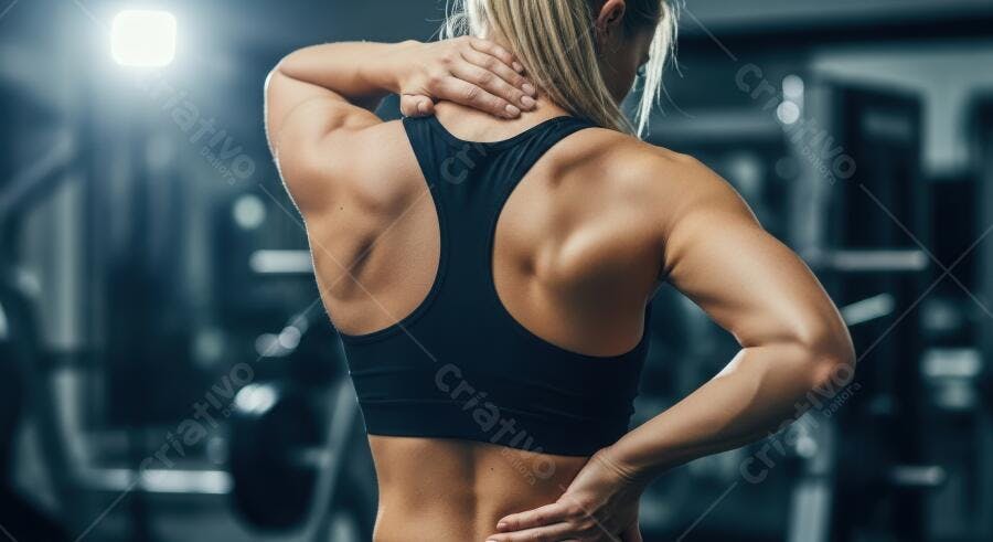 Foto Mulher Atleta Dor no Pescoço e Costas Academia