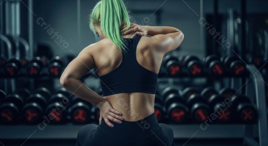 Foto Mulher Atleta Sentindo Dor nas Costas Academia