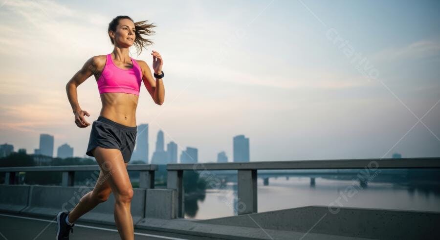 Foto Mulher Correndo Ponte Cidade Ao Ar Livre Fitness