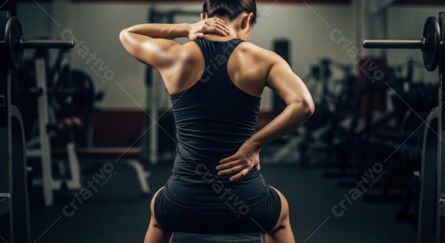 Foto Mulher Sentindo Dor nas Costas Pescoço Academia