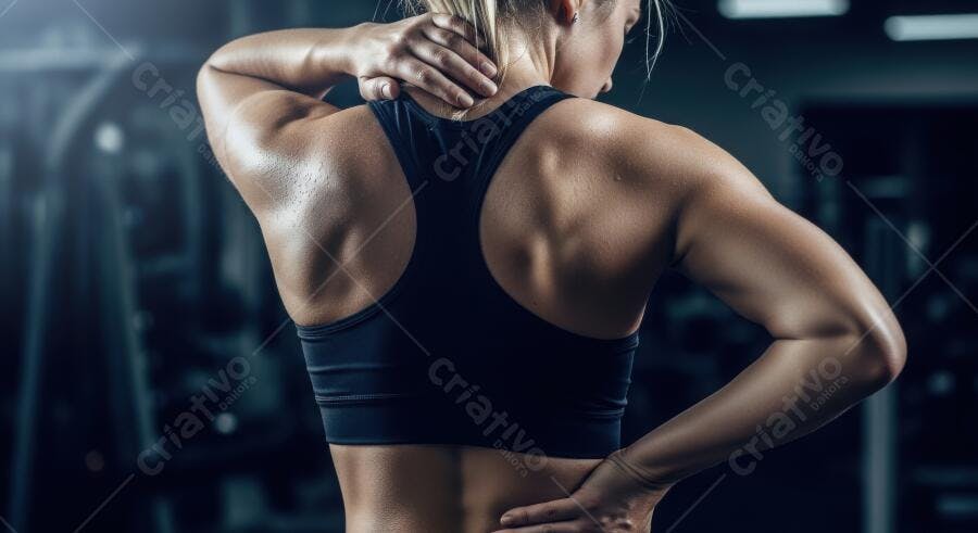 Foto Mulher Sentindo Dor Pescoço Costas Academia Fitness