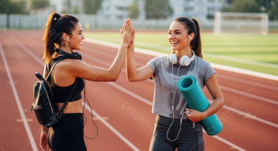 Foto Mulheres Atletas Fazendo High Five Pista de Corrida