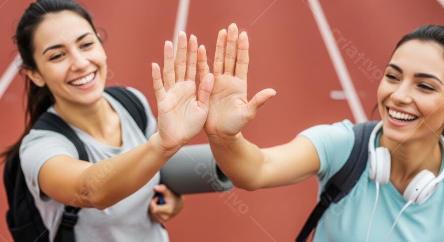 Foto Mulheres Sorrindo Fazendo High Five Pista de Corrida