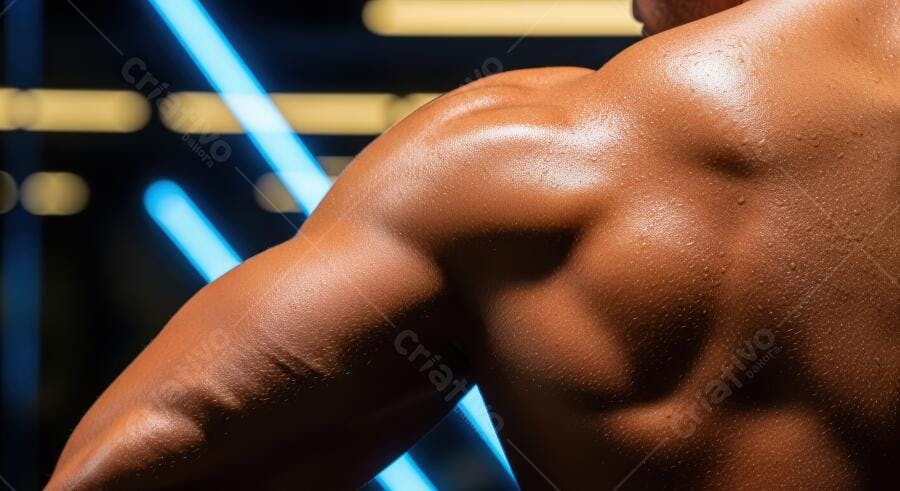 Foto Ombro e Braço Musculoso Masculino Iluminação Neon Azul
