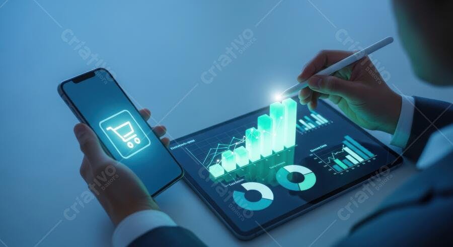 Foto Pessoa Analisando Gráficos Financeiros Tablet Celular