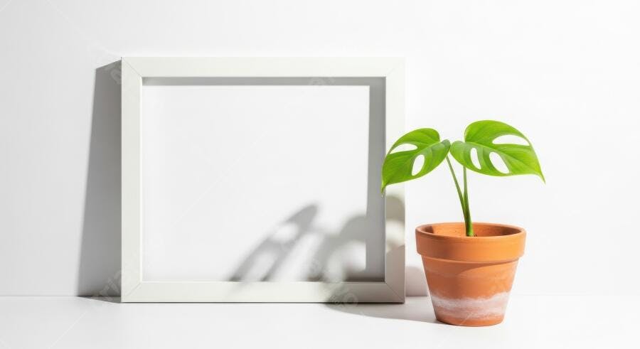 Foto Planta Monstera Adansonii Vaso Terracota Quadro Branco