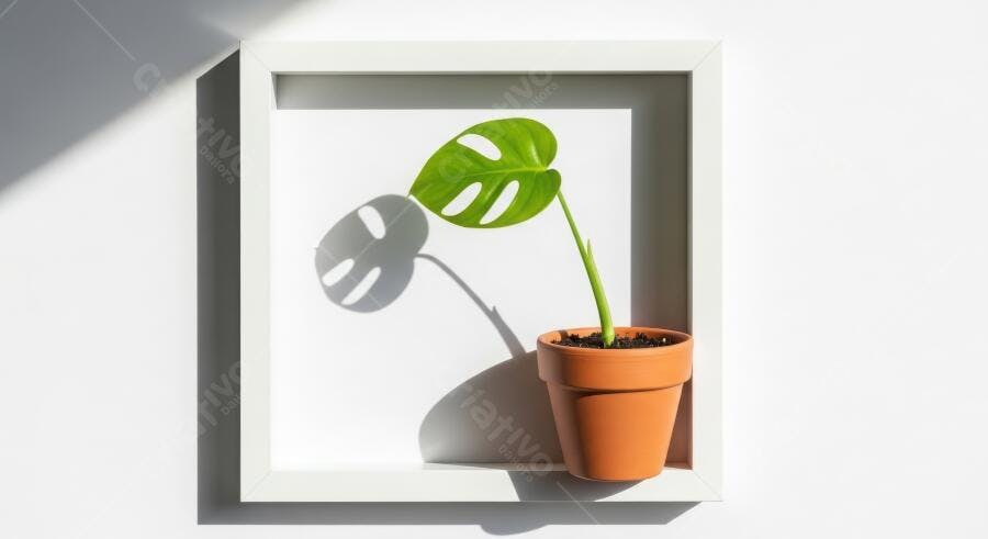 Foto Planta Monstera Pequena Vaso Terracota Sombra Quadro