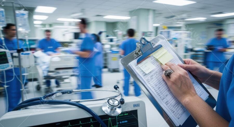Foto Profissional de Saúde Anotando Prontuário Hospital UTI