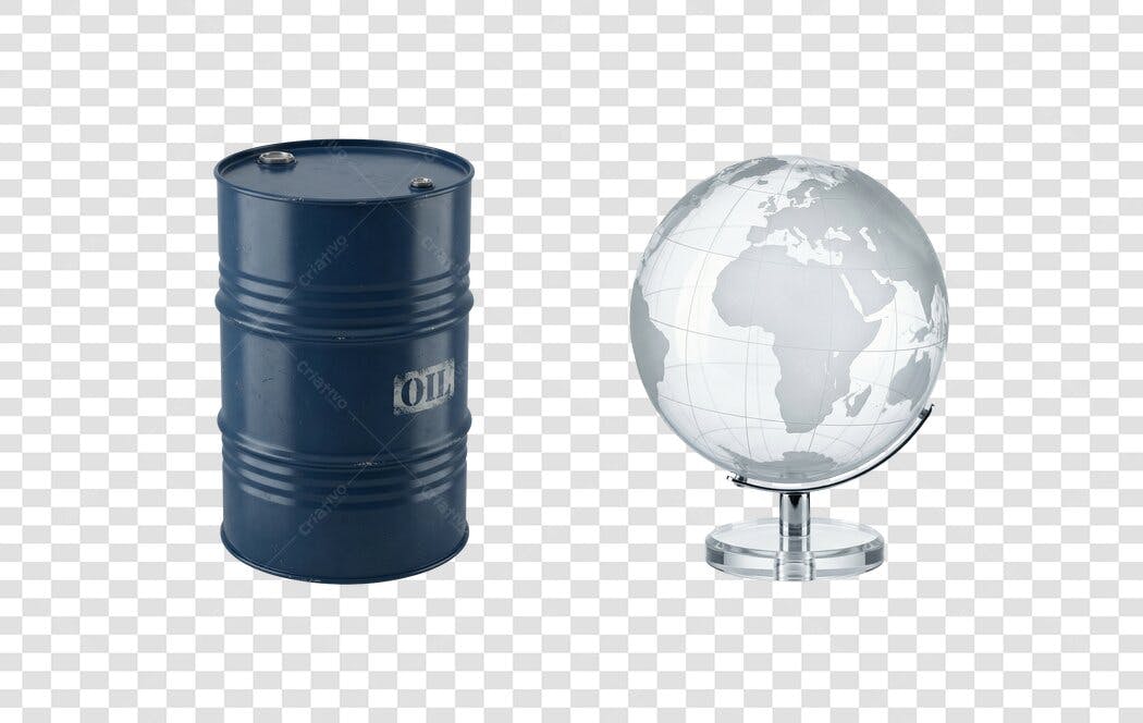 Foto Recortada Barril Petróleo e Globo Terrestre PNG Fundo Transparente