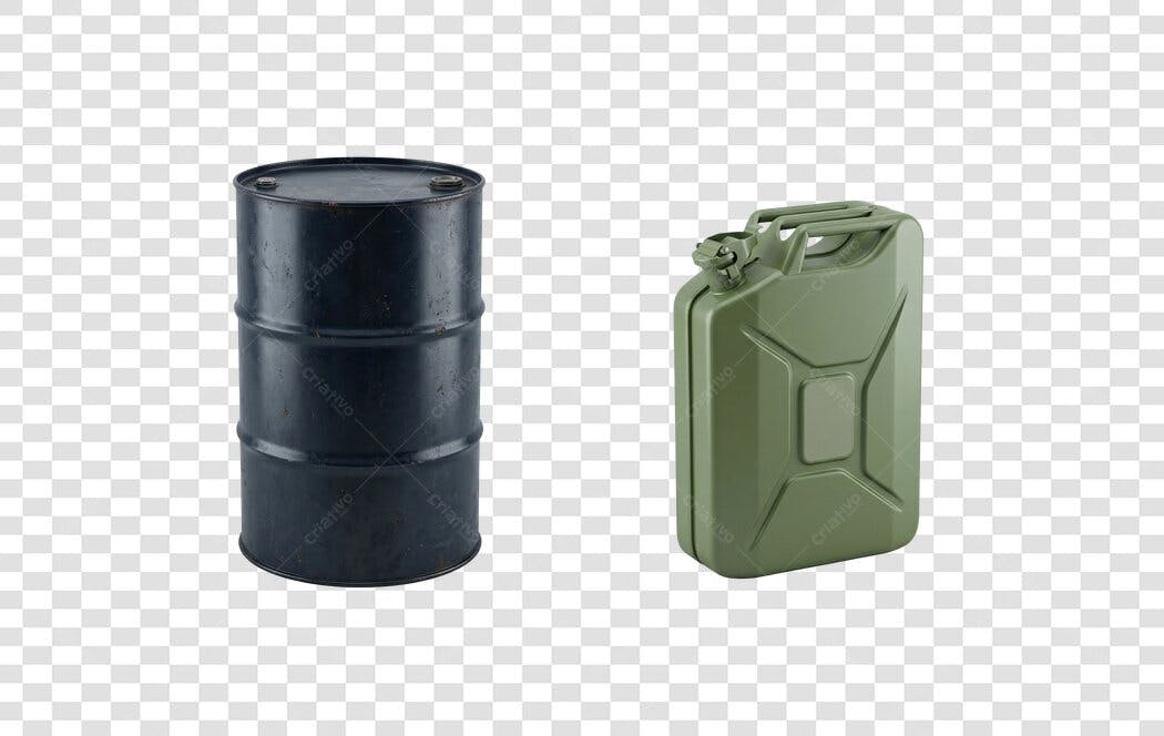 Foto Recortada Tambor Barril e Galão Combustível PNG Fundo Transparente